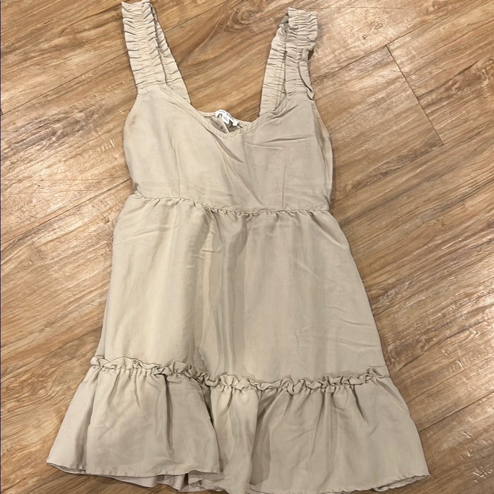 Beige Ruffled Sleeveless Dress